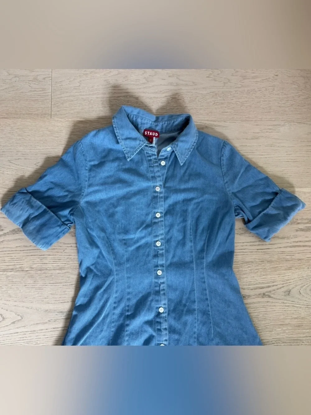 Staud Light Blue Button-Front Maxi Shirt Dress - Picture 7 of 11